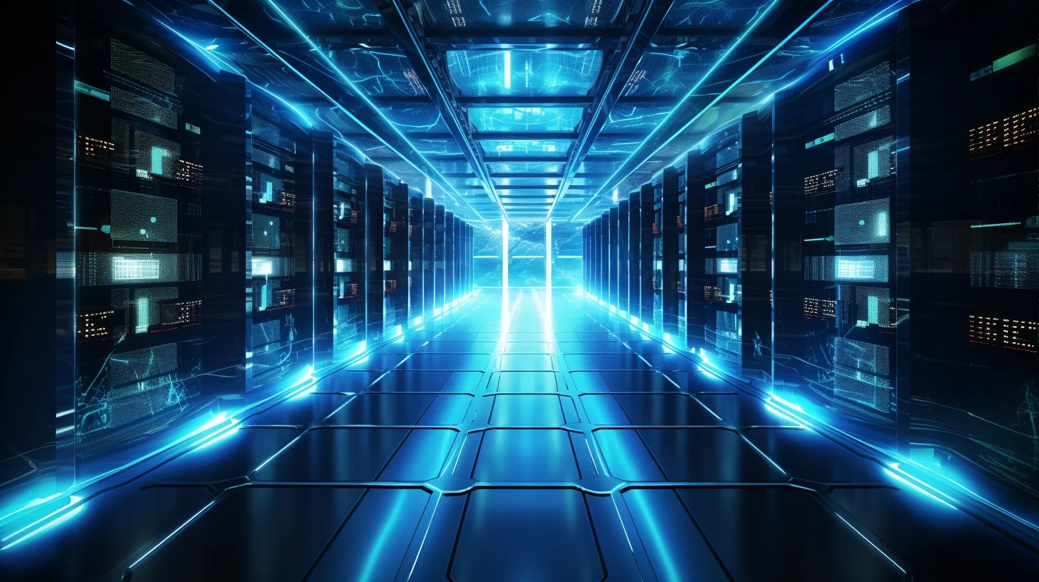 Una sala server di rete con file di server.