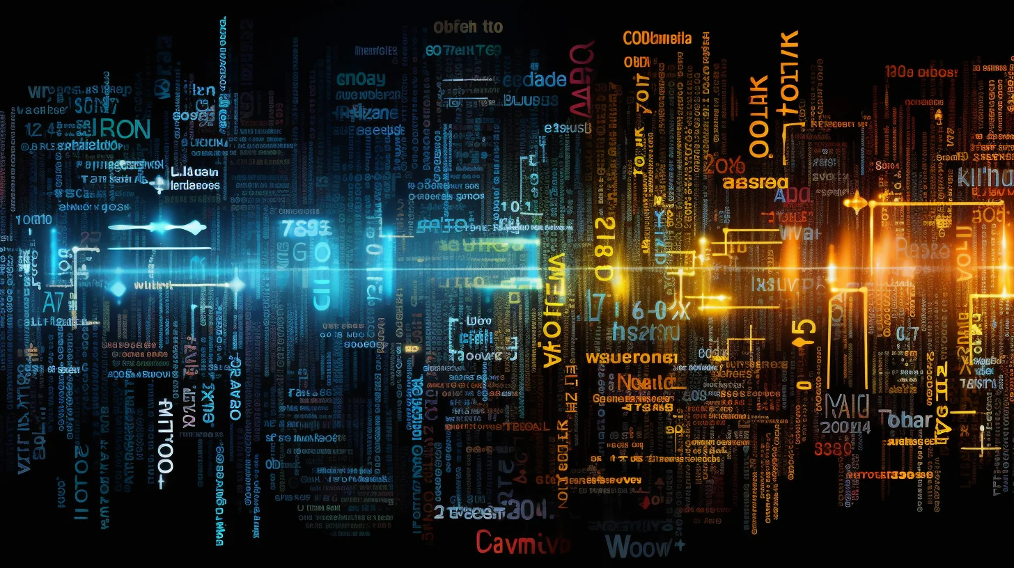 Una sezione che illustra abbreviazioni legate alla tecnologia. Una rappresentazione visiva della crittografia dei dati e dell'IA.