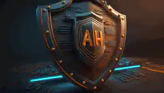 Un'immagine animata in 3D di uno scudo con le lettere AI, che blocca le frecce in arrivo che simboleggiano le minacce informatiche.