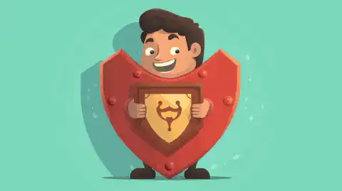 Un personaggio dei cartoni animati con in mano uno scudo con il simbolo del lucchetto, che rappresenta la sicurezza e la protezione delle password.