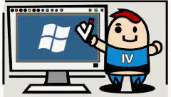 Immagine a fumetti di una persona che tiene in mano una chiavetta USB con il logo di Windows e un segno di spunta, in piedi davanti allo schermo di un computer con il logo di Windows.
