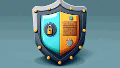 Uno scudo a fumetti con l'icona di un lucchetto al centro che rappresenta la sicurezza della rete contro le minacce informatiche.