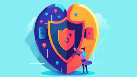 Illustrazione colorata di una persona con in mano una chiave e uno scudo, che rappresenta la sicurezza e la protezione delle password.