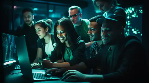Un gruppo di persone diverse che lavorano insieme per risolvere le sfide della cybersecurity all'Hackthebox Academy.