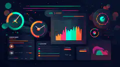 Illustrazione animata di una dashboard delle prestazioni di un sito web con metriche e avvisi in tempo reale.