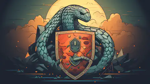 Un'illustrazione di uno scudo che protegge il codice e i dati Python, simbolo delle migliori pratiche di sicurezza di Python.