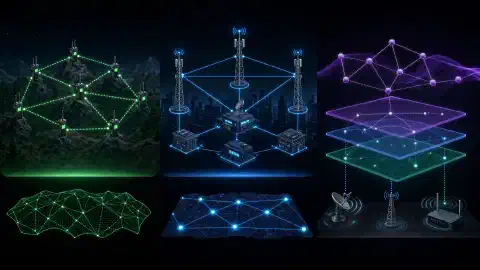 A technical illustration representing resilient mesh communication networks.
