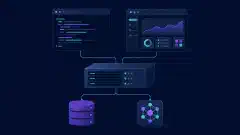 Client terminale e desktop collegati a un server centrale con simboli separati per repository e inferenza