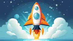 Un allegro razzo a cartoni animati che vola nel cielo con il testo OrangeWebsite sul fianco, a simboleggiare un'esperienza di hosting veloce e sicura.