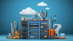 Una torre server, una nuvola e una cassetta degli attrezzi che simboleggiano le scelte VMware ESXi, Citrix XenServer e Hyper-V.